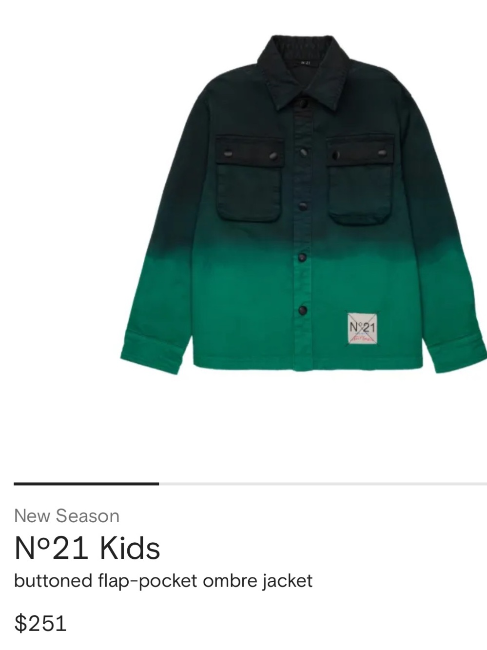 Nº21 Kids Buttoned Flap-Pocket Ombre Jacket $250